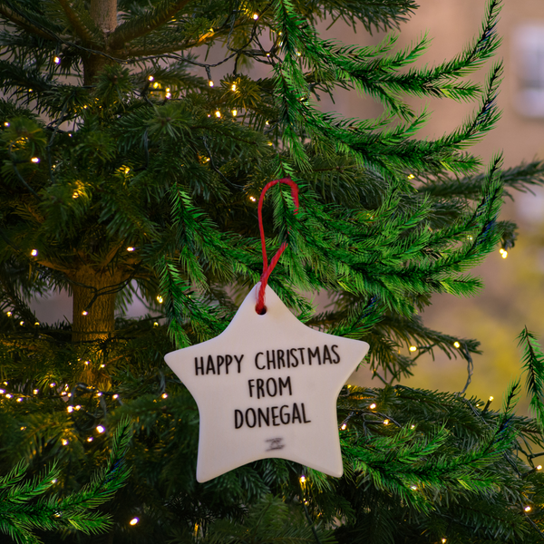 Donegal Ceramic Christmas Tree  Star Decorations.  Fanad Lighthouse in The Snow