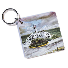 Key Ring Wooden Fanad Lighthouse in The Snow, C.o .Donegal, Ireland.