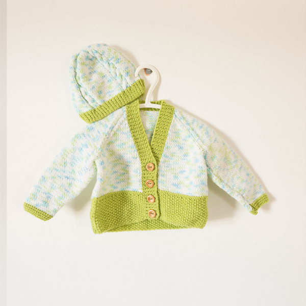 Hand Knitted  Vivid Green Baby Cardigan Set