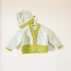 Hand Knitted  Vivid Green Baby Cardigan Set